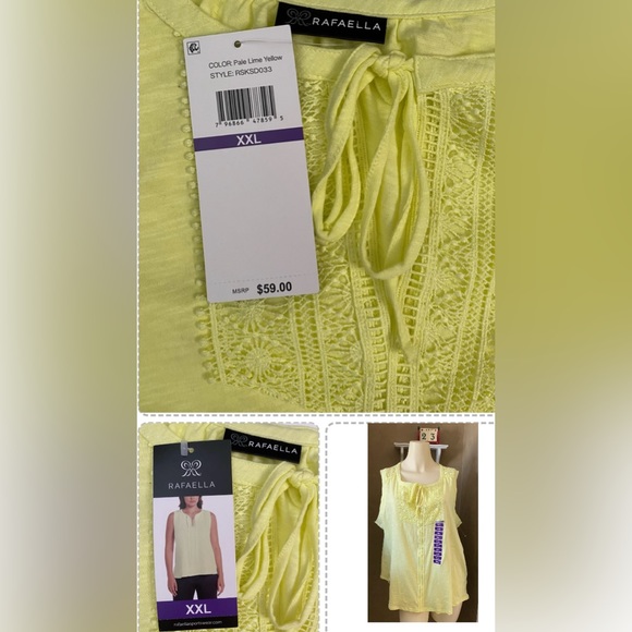 NWT Rafaella Yellow Tank Top Lace Trim Sleeveless MSRP $59 Women’s Size XXL - Picture 1 of 11